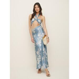NWT Reformation Vivi Silk Cut-Out Maxi Dress Aliso Blue White Floral Size 2